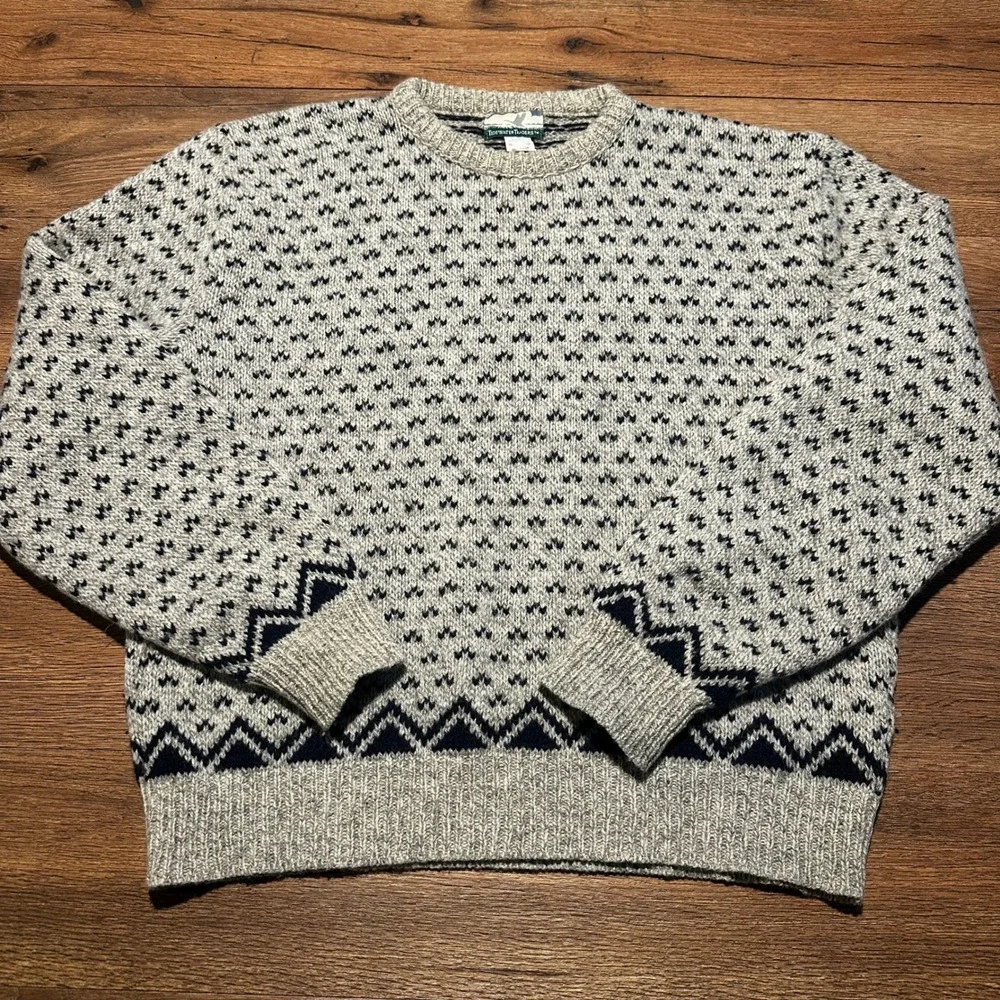 Tidewater Traders Gray Patterned Crewneck Sweater Men Large